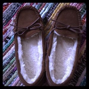 Size 8 slipper slide on moccasins with hard sole