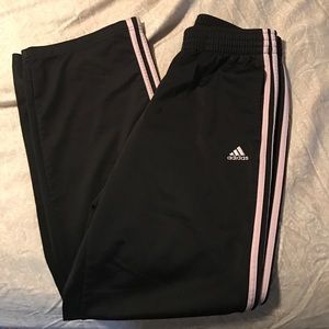 Adidas sweatpants with baby pink stripe