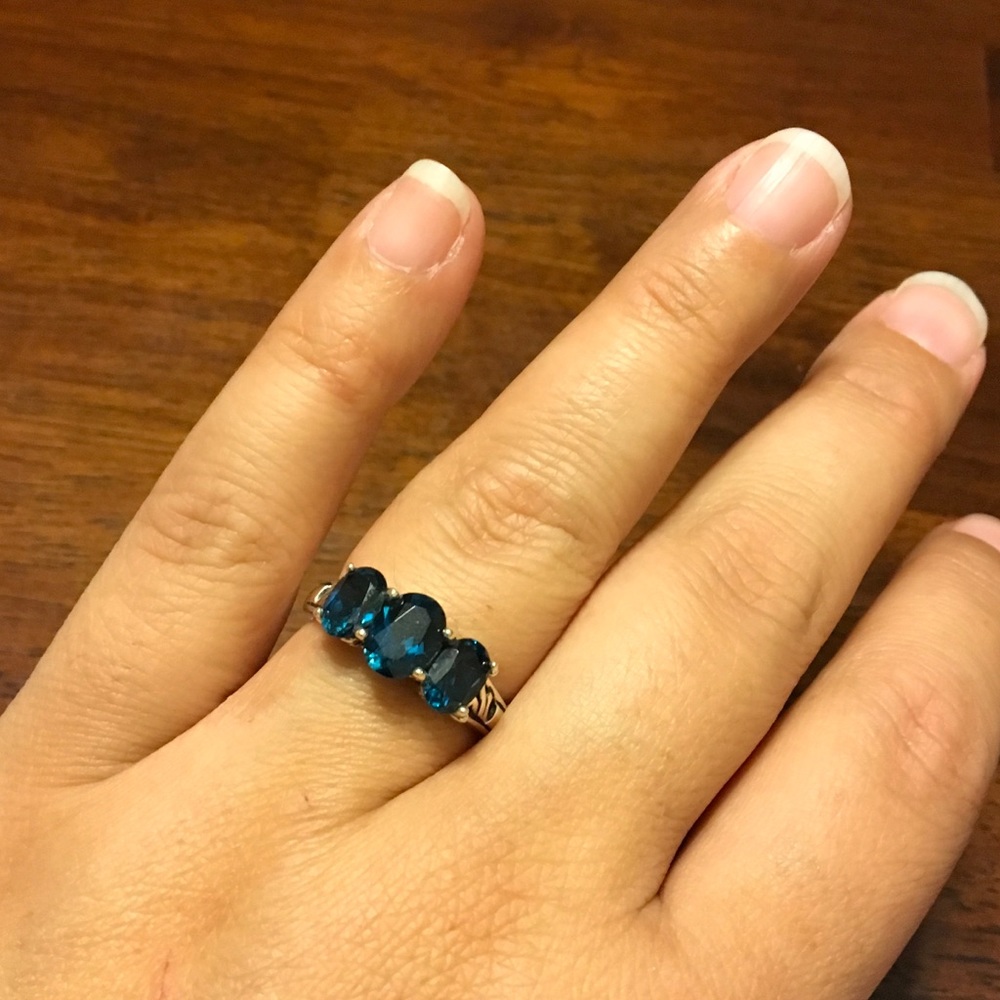 SS 3 Stone London Blue Topaz Size 10