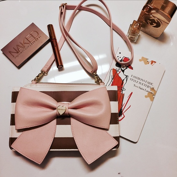 Betsey Johnson Handbags - Betsey Johnson Blush Bow Striped Crossbody