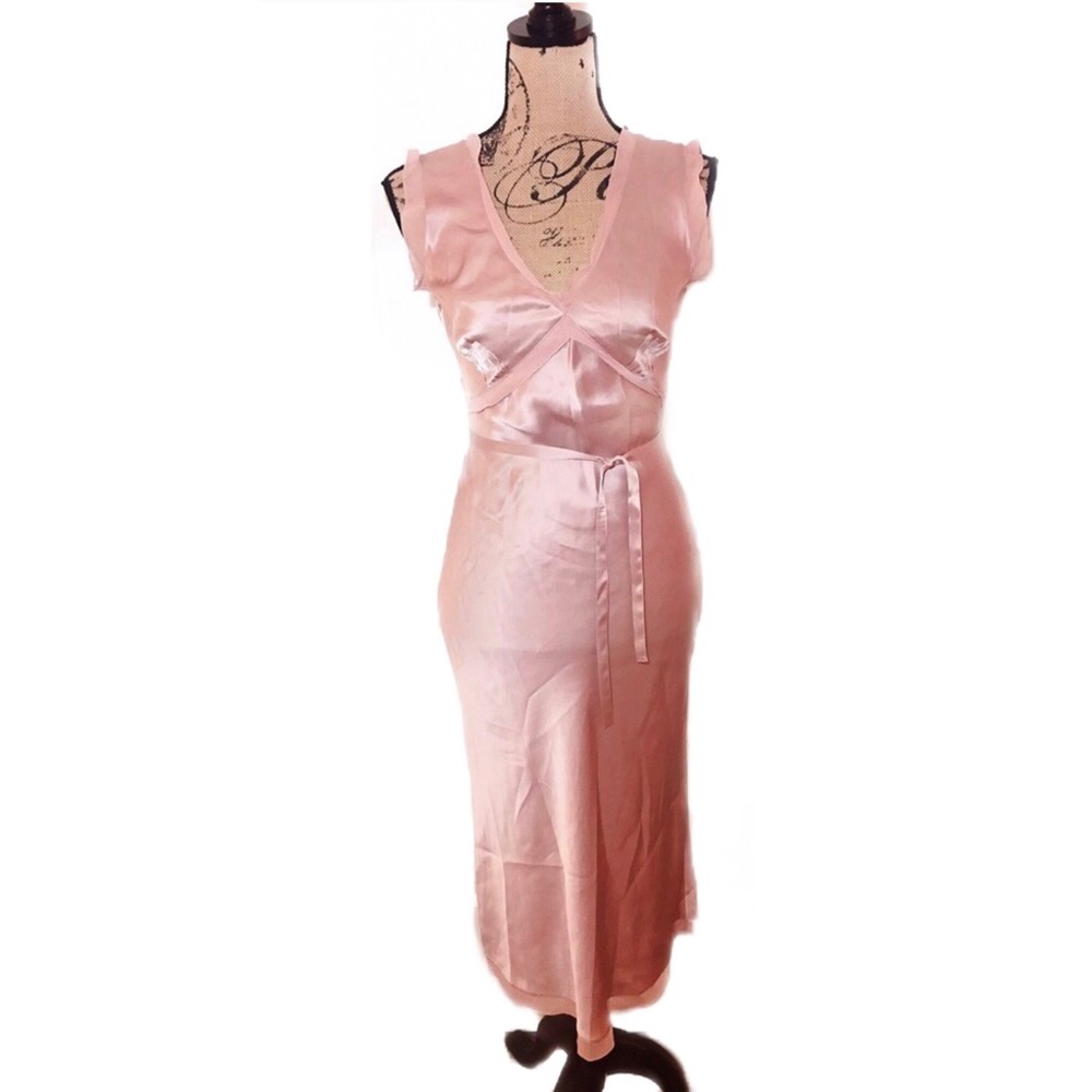 CALYPSO Light Pink Silk Tie Waist Slip Midi Dress