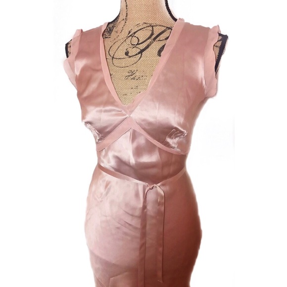 CALYPSO Light Pink Silk Tie Waist Slip Midi Dress - Picture 2 of 5