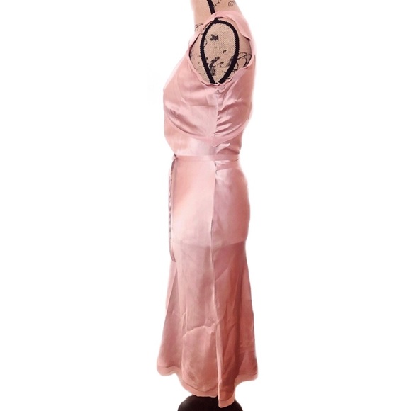 CALYPSO Light Pink Silk Tie Waist Slip Midi Dress - Picture 3 of 5