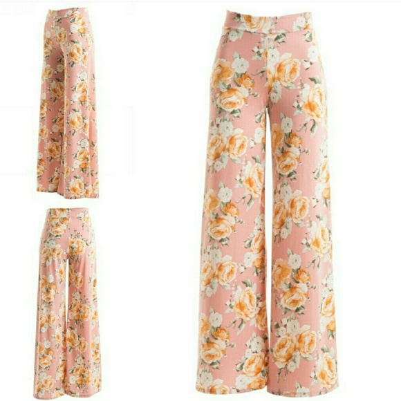 Beautiful Ivory Wide Leg Floral pants - Picture 3 of 5