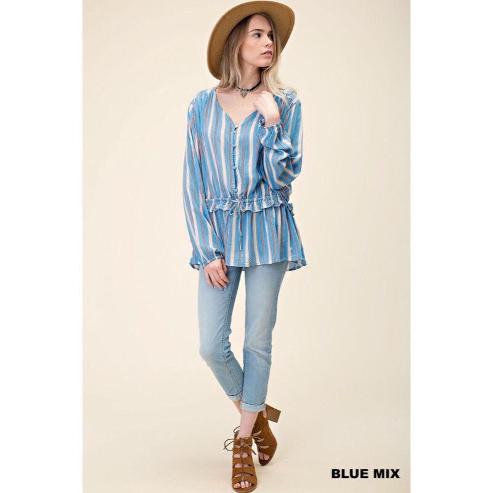 Boho Festival Striped Top Blue Mix - Picture 2 of 5
