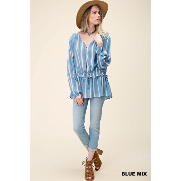 Boho Festival Striped Top Blue Mix - Picture 2 of 5