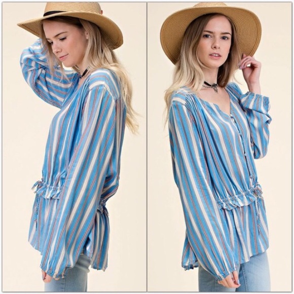 Boho Festival Striped Top Blue Mix - Picture 3 of 5