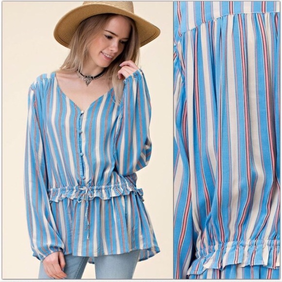 Boho Festival Striped Top Blue Mix - Picture 4 of 5
