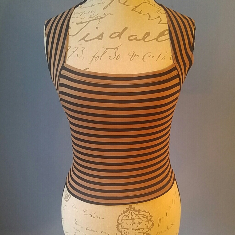 NWT Spandex tan and black striped crop top
