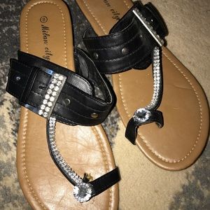 Black and rhinestone sandals