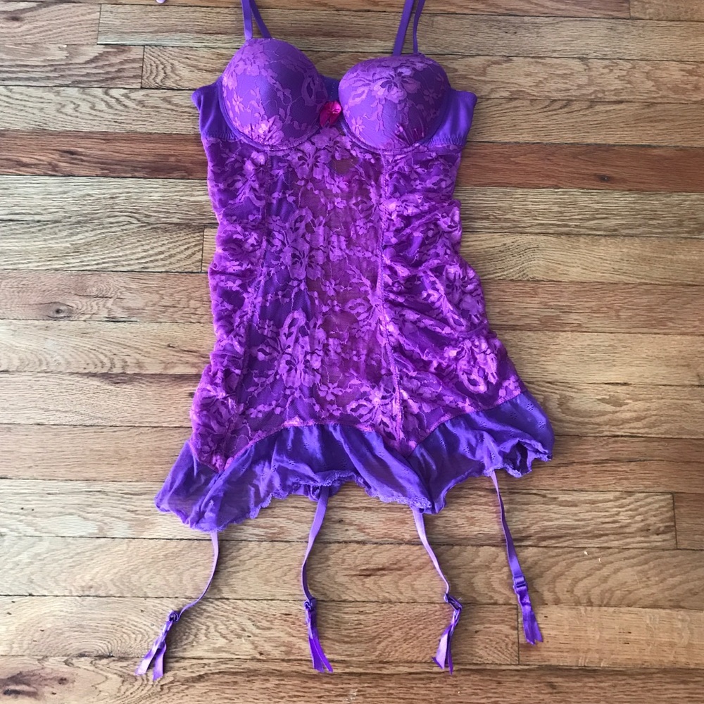 Sexy purple lingerie lace babydoll with bows