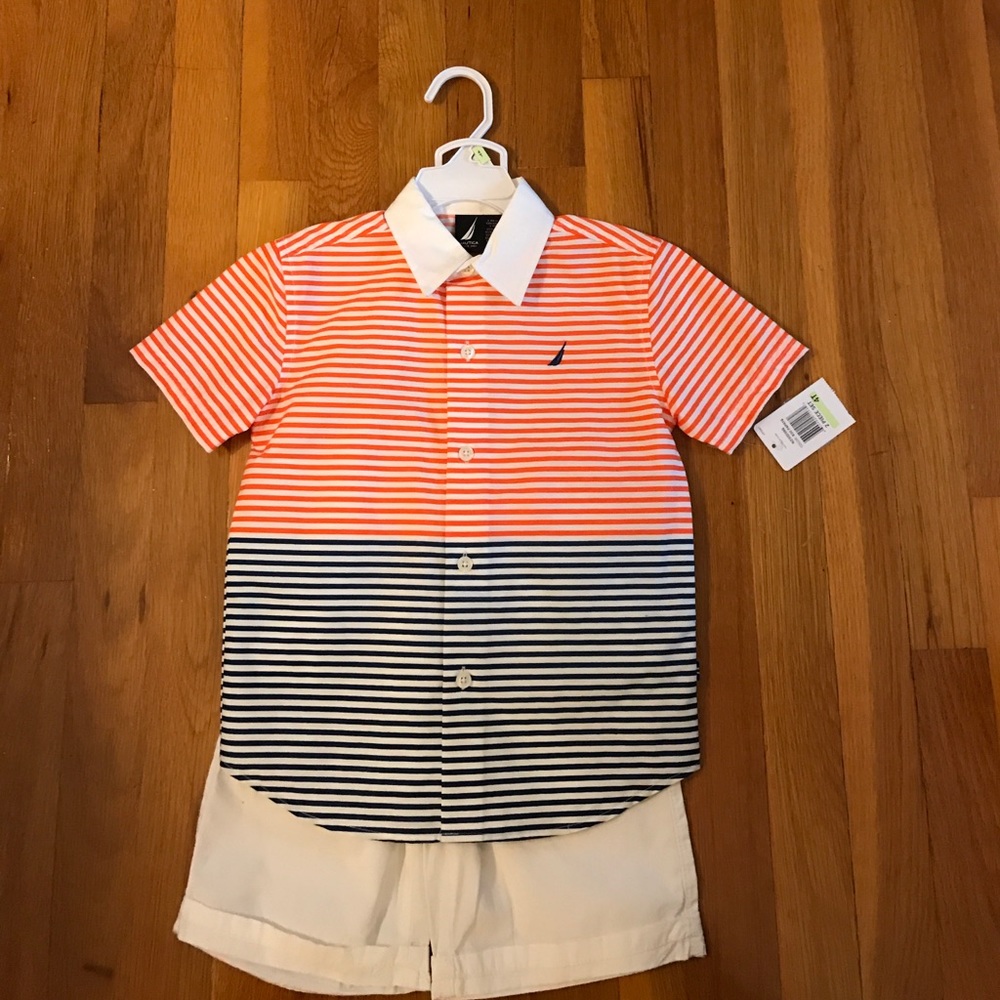 Boys Nautica shorts, button down shirt