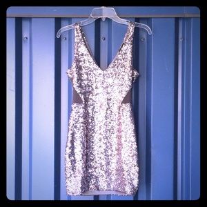 Bebe Silver Sequin & Mesh Dress. XS