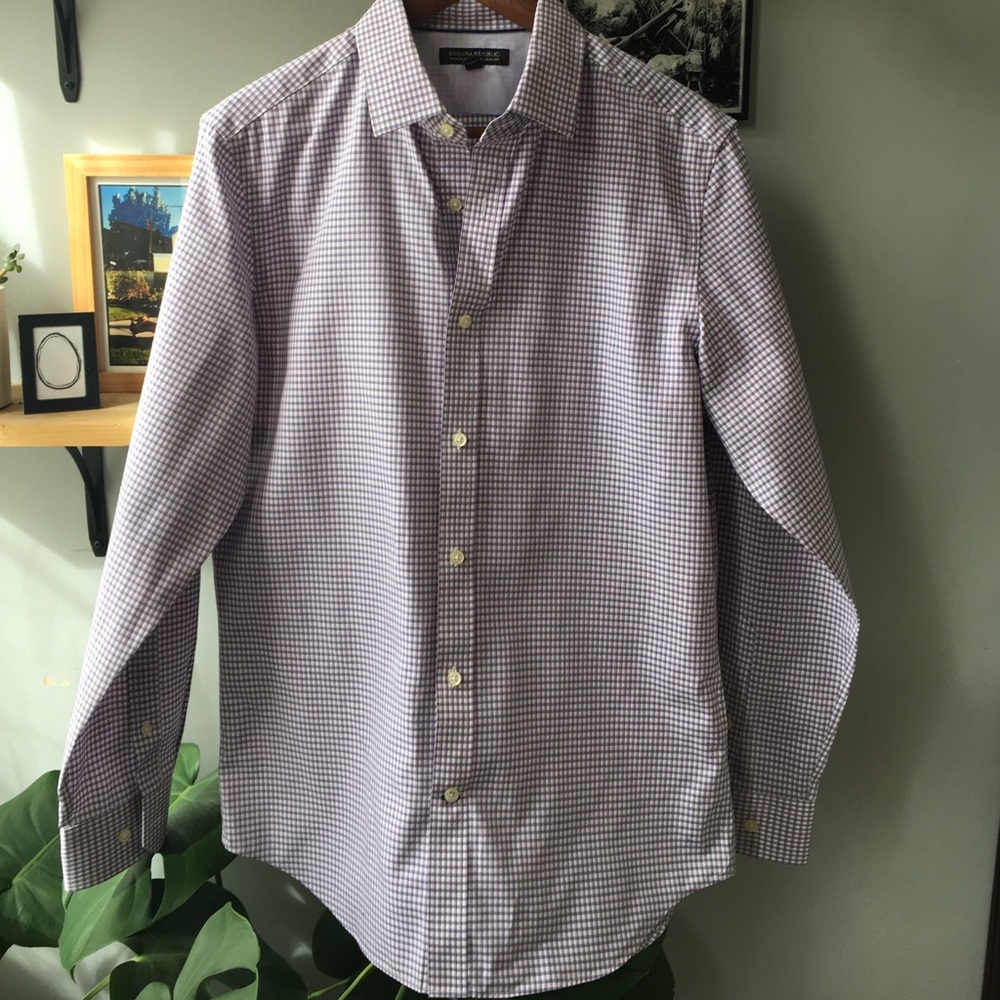Banana Republic Purple/Grey Checkered Button Down