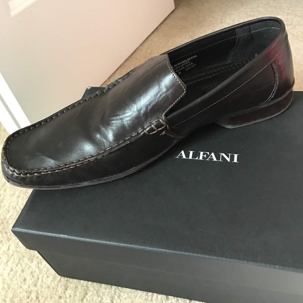 Alfani Brown leather loafers.
