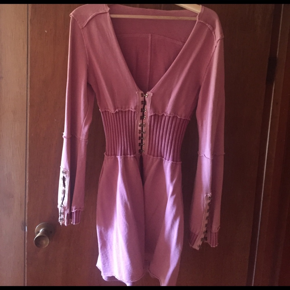 Blue tattoo pink mauve Tunic sweat shirt clasp top