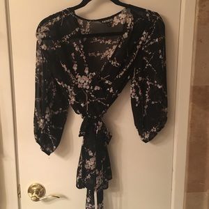 Express Sheer 3/4 sleeve tie at waist Floral Top