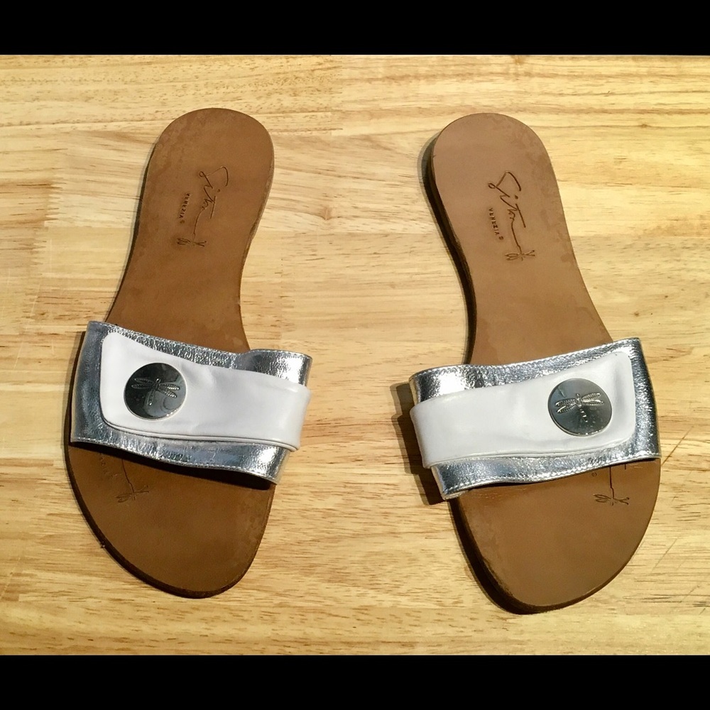 Super Adorable Genuine Italian  Leather Slides EUC