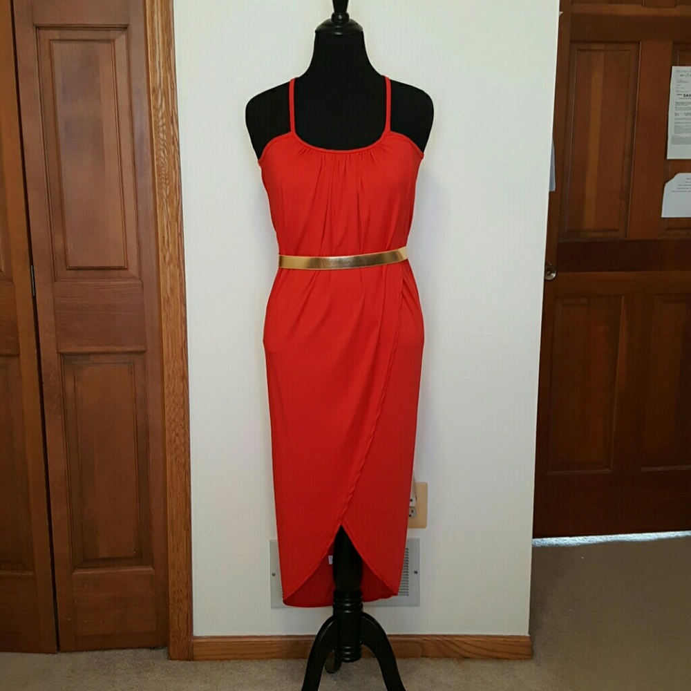 Red Summer Dress with Gold belt