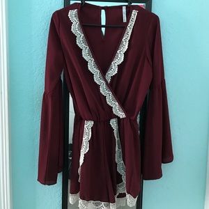 Red and white lace romper