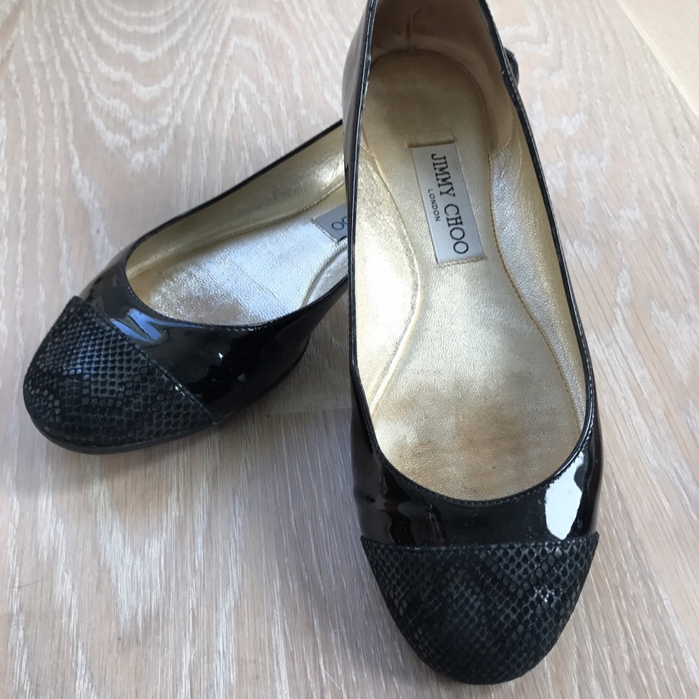 Jimmy Choo Whirl, snakeskin toe flats, Sz 38