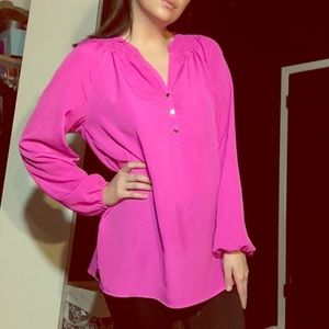 Hot Pink Long Sleeve Chiffon Top