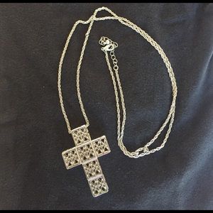 Silver Long Chain Cross Necklace