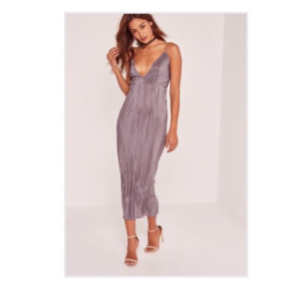 silky pleated ankle dress