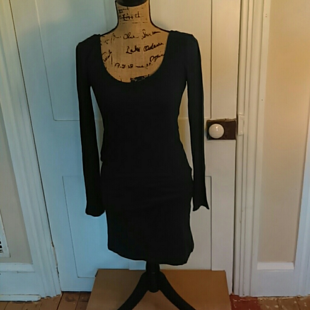 Dark teal clingy long-sleeved dress