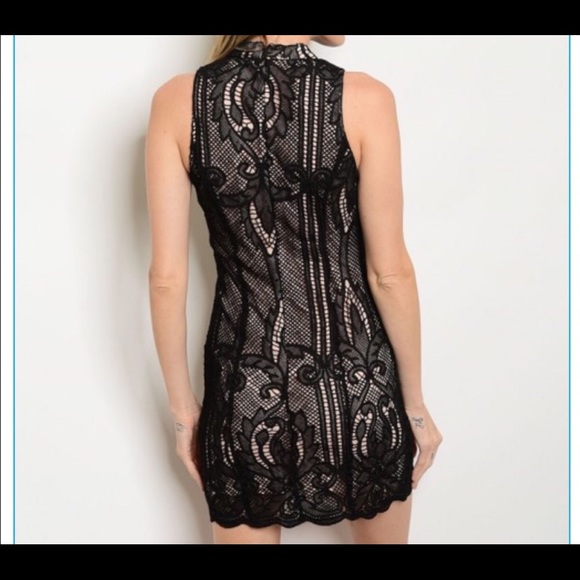 BLACK NUDE CROCHET SHORT DRESS - Picture 2 of 6