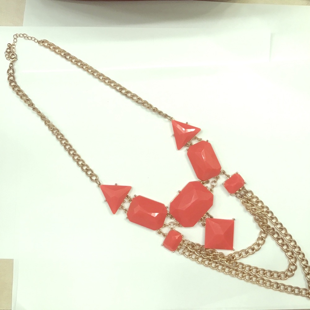 Coral and gold statement necklace
