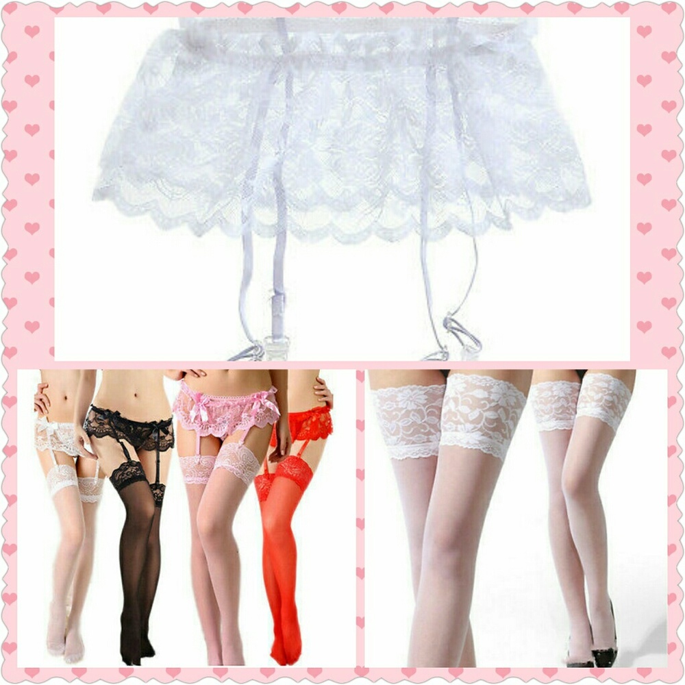 *SALE* NIP White Lace Garter Belt & Thigh Highs
