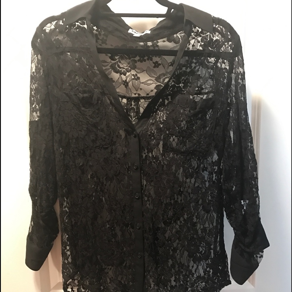 Express portofino black lace button up shirt