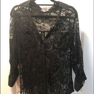 Express portofino black lace button up shirt