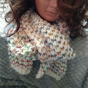 White and Rainbow yarn scarf