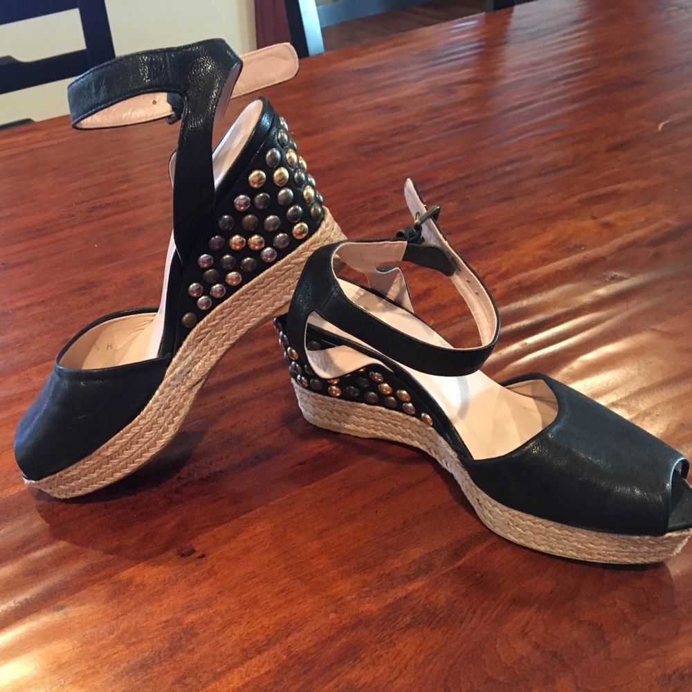 Stuart Weitzman black leather wedges