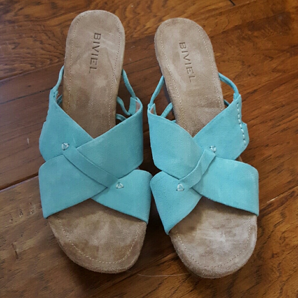 BIVIEL Sandals, Aqua Suede, 9