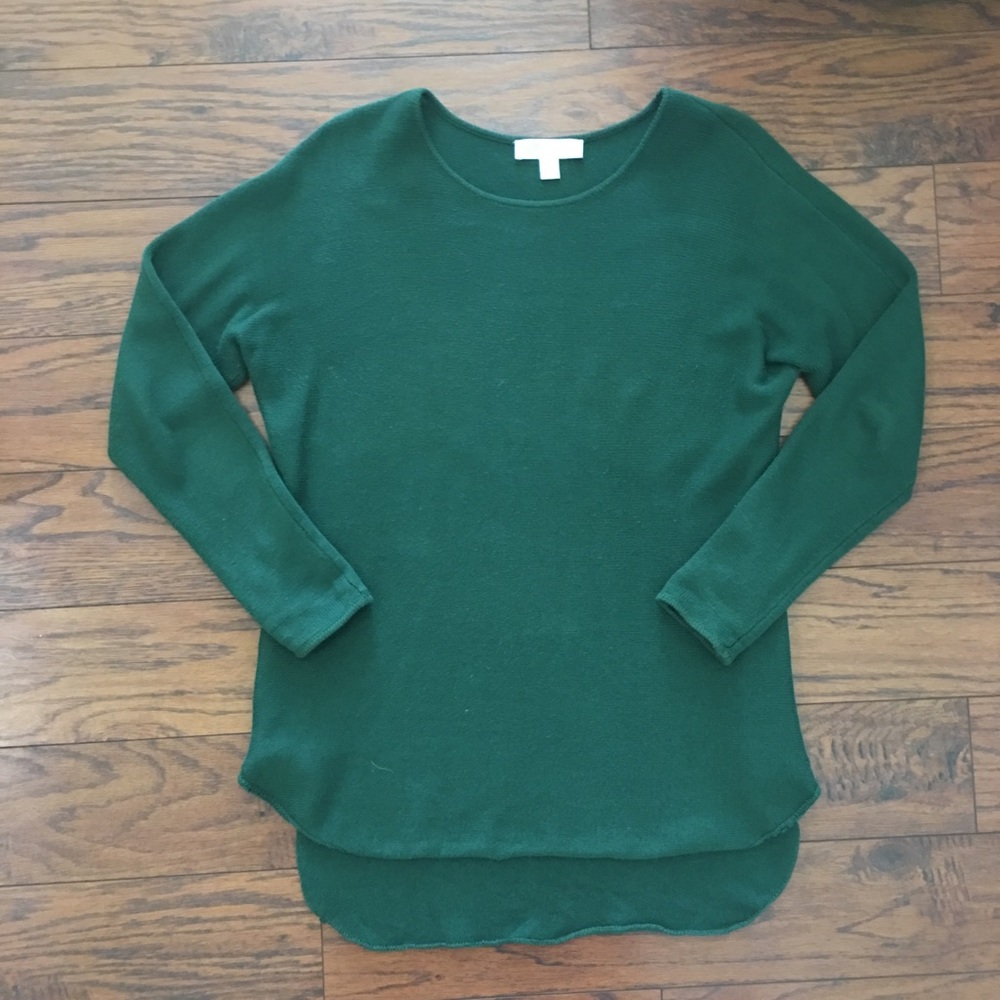 Michael Kors Women’s Scoopneck Sweater High Low Side Zippers Green Size Medium
