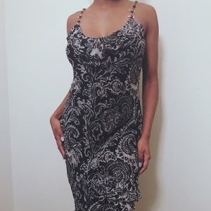 Vintage black and white beaded ruffle dress