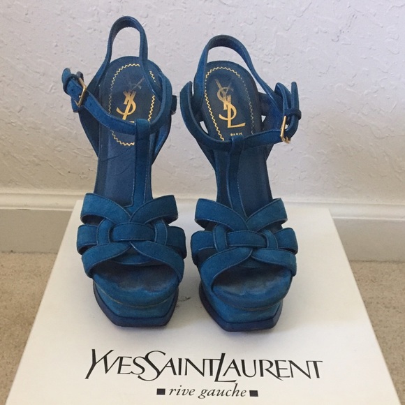 Ysl suede teal heels - Picture 1 of 3