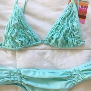 Maya Swim - Maya Aquamarine Ruffle Triangle Top & Thong Maya Swim - Maya Aquamarine Ruffle Triangle Top & Thong