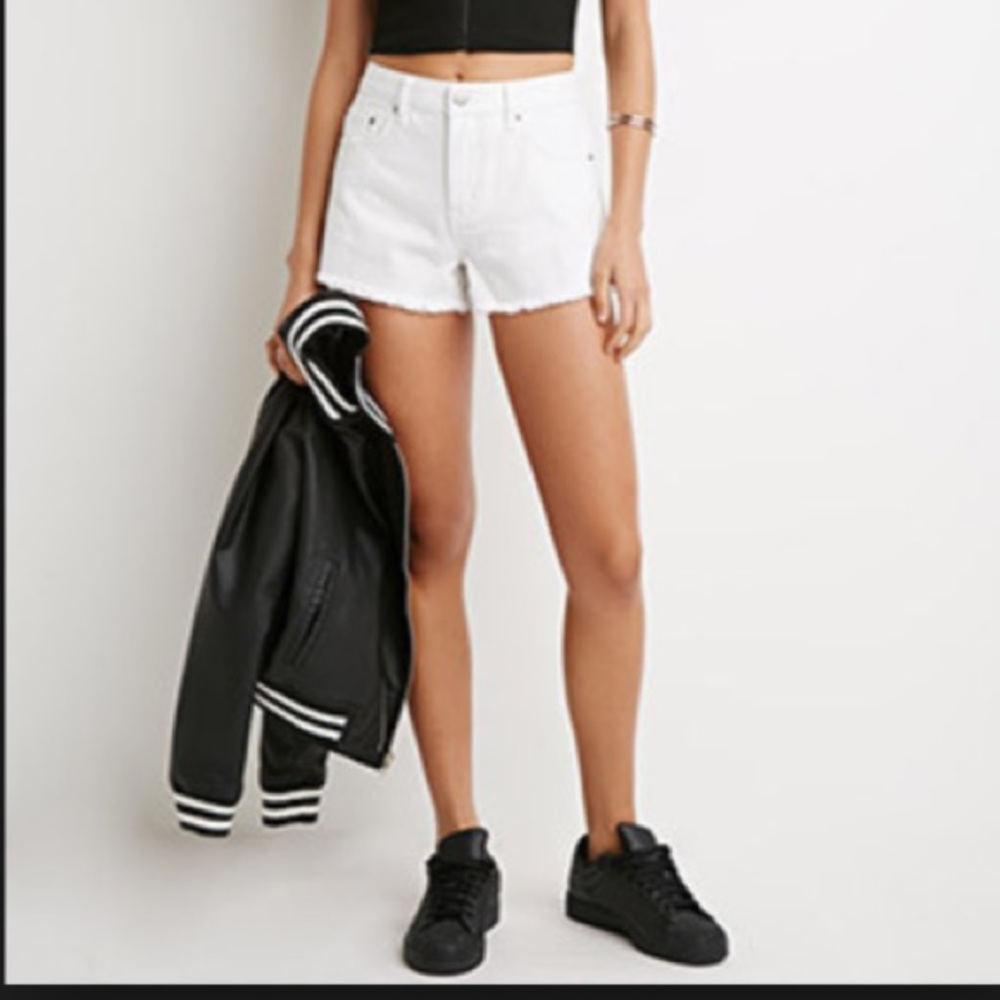 New Forever 21 White High Waist Denim Shorts