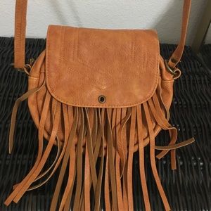 Faux leather fringe crossbody