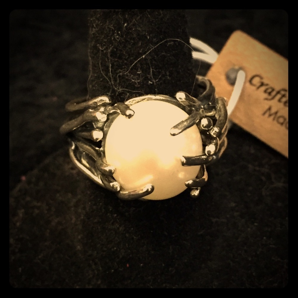 Pearl Sterling Silver Vine Ring size 7