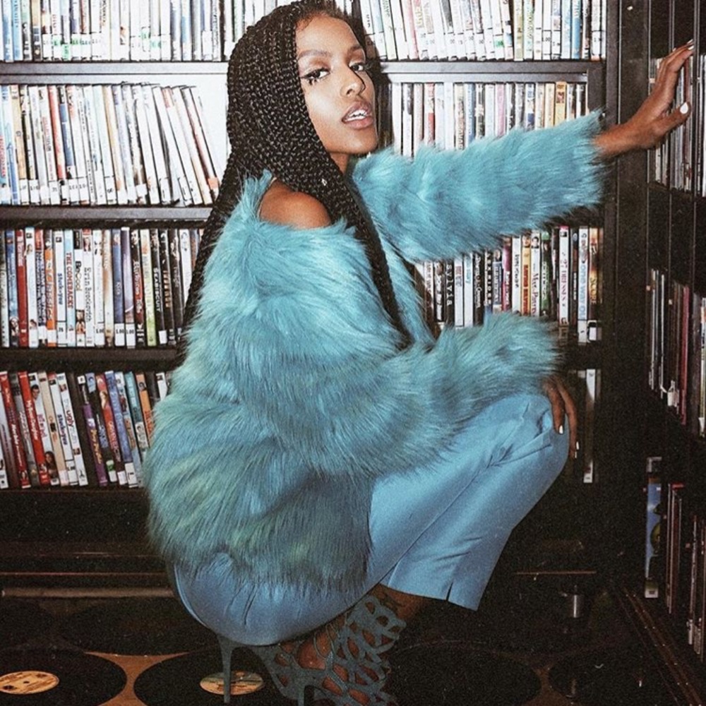 Pink Plastic Babez Blue Faux Fur Coat