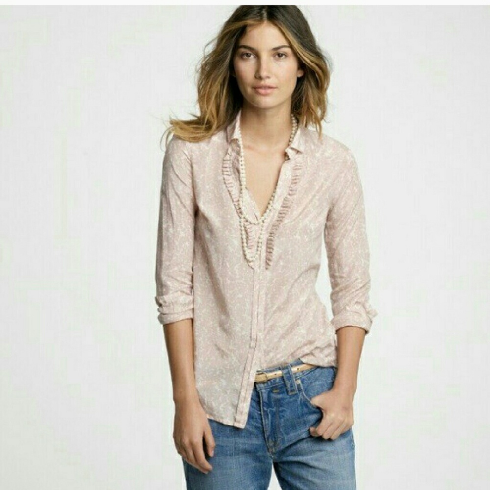 [J. Crew] Soft Pink Ruffle-front Silk Blouse
