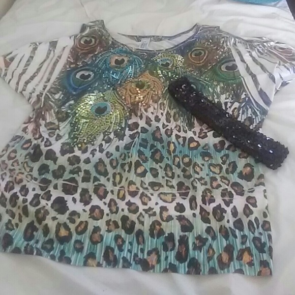 Peacock leopard print tunic and black belt - Picture 1 of 1