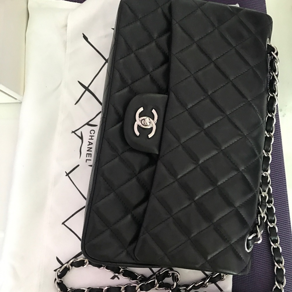 Chanel - large Classic Flag Bag w/ silver hardware