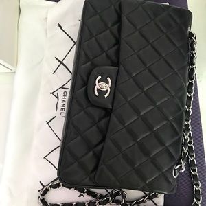 Chanel - large Classic Flag Bag w/ silver hardware
