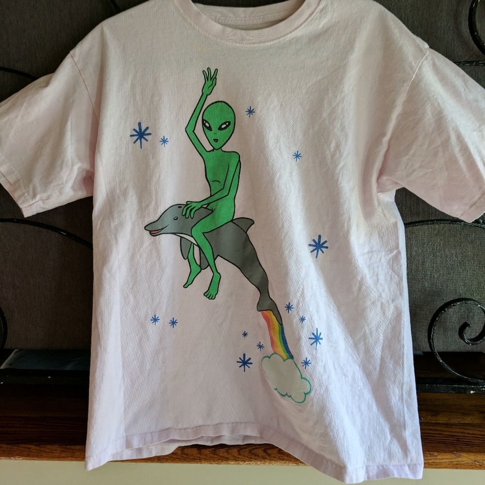 Alien riding a dolphin Tee